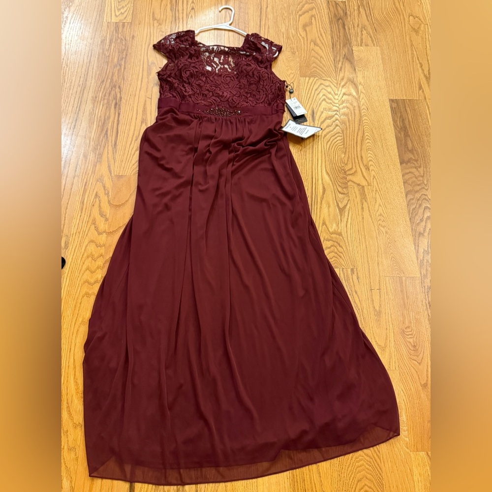 Adrianna Papell Burgundy Lace Maxi Dress